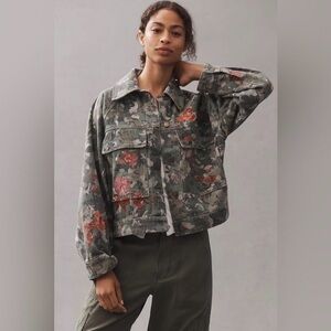 Anthropologie Pilcro Embroidered Floral Camo Jacket